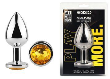 Анальна пробка з кристалом EGZO - Silver Round Plug Yellow size M MSR-13M фото