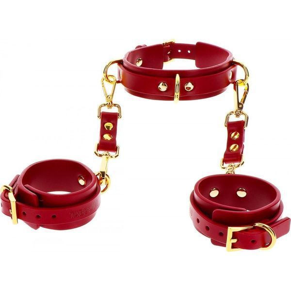Нашийник з наручниками Taboom Bondage in Luxury червоний із золотою фурнітурою TB17154 фото