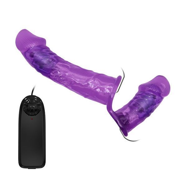 Подвійний страпон із вібрацією фіолетовий - Ultra Passionate Harness Dual Vibration Purple B6603496 фото