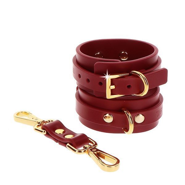 Нашийник з наручниками Taboom Bondage in Luxury червоний із золотою фурнітурою TB17154 фото