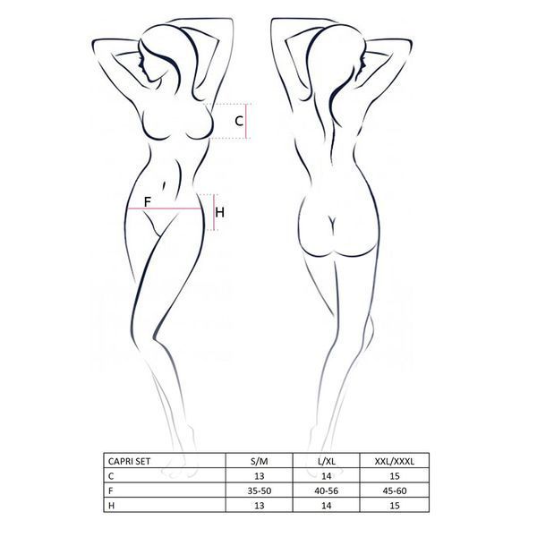 Комплект белья под латекс Passion CAPRI SET XXL/XXXL, black, мини-бикини, стринги, пояс для чулок EL10903 фото