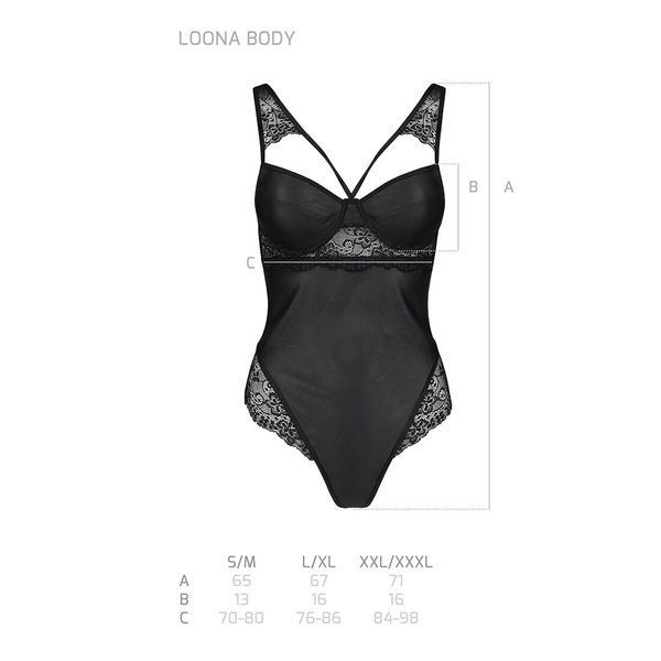 Боди из эко-кожи и кружева Passion LOONA BODY XXL/XXXL, black SO5357 фото