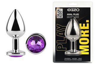 Анальна пробка із кристалом EGZO - Silver Round Plug Purple size M MSR-09M фото