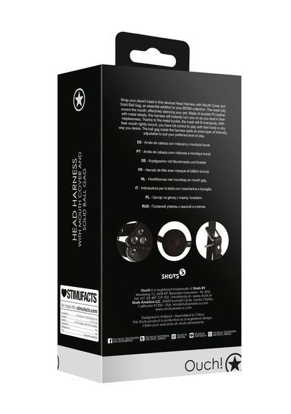 Маска-кляп Head Harness with Mouth Cover and Solid Ball Gag - Black 36-OU895BLK фото
