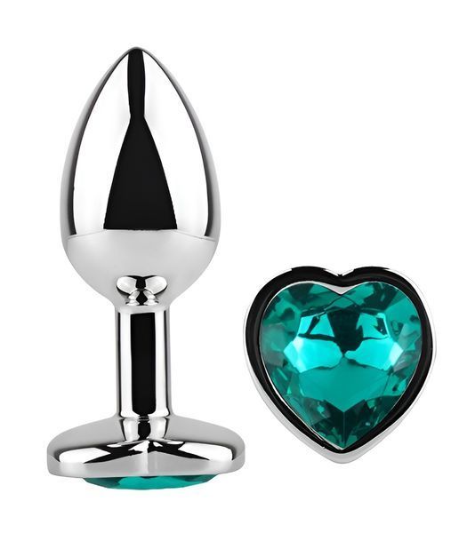 Анальна пробка з кристалом EGZO - Silver Heart Plug Marine size M MSH-07M фото