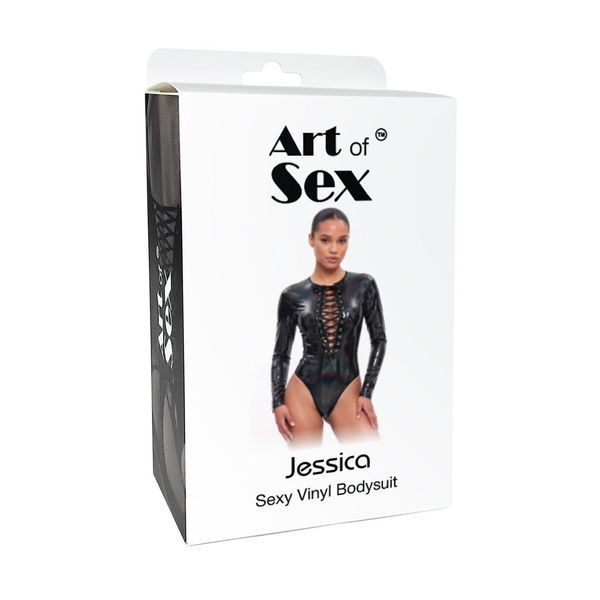 Виниловое боди с рукавами Art of Sex - Jessica, с эффектом мокрого бархата, размер S SX4665 фото