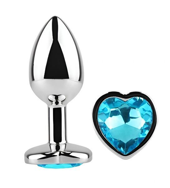 Анальна пробка EGZO Silver Heart Plug Aqua M зі сталі з синім кристалом у формі серця MSH-13M фото