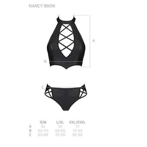 Комплект из эко-кожи Passion NANACY BIKINI L/XL, black, бра и трусики с имитацией шнуровки SO5367 фото