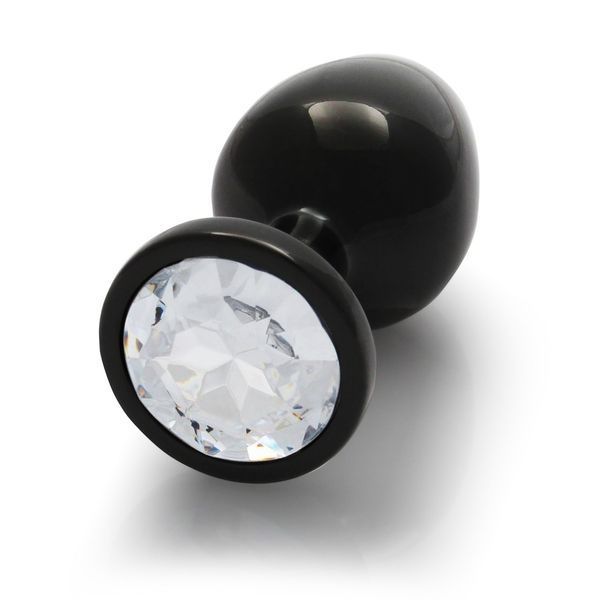 Металева анальна пробка Round Gem, розмір М, чорний/білий Ouch! (Нідерланди) OU493200 фото