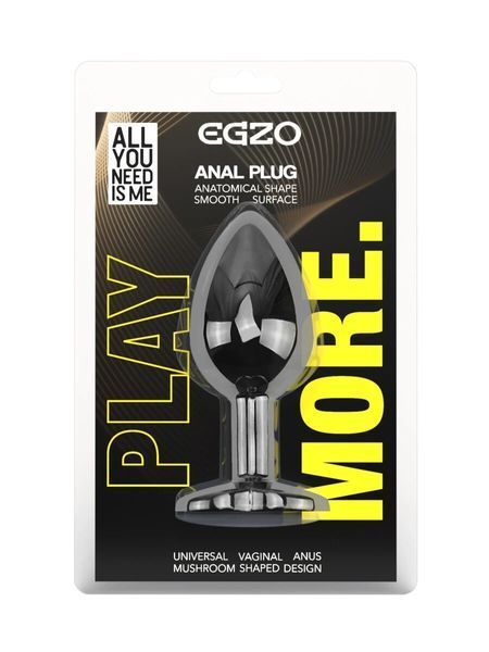 Анальна пробка EGZO Dark Silver Heart Plug M зі сталі з синім кристалом MDSH-11M фото