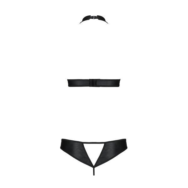Комплект відкритий топ та трусики з екошкіри з люверсами Passion MALWIA SET with Open Bra L/XL black SO5768 фото
