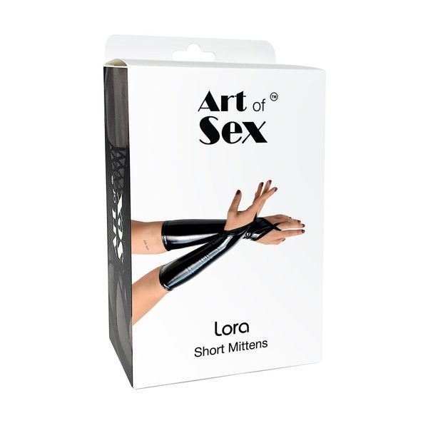Виниловые митенки Art of Sex - Lora короткие, размер L, цвет черный с эффектом голограммы SX4502 фото